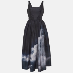 Alexander McQueen Black Strom Print Synthetic Midi Dress S