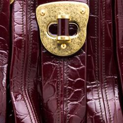 Pre Owned Alexander Mcqueen Bordeaux Croc Embossed Patent Leather Elvie Satchel