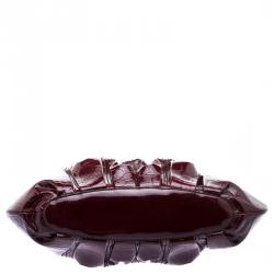 Pre Owned Alexander Mcqueen Bordeaux Croc Embossed Patent Leather Elvie Satchel