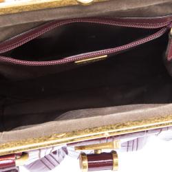 Pre Owned Alexander Mcqueen Bordeaux Croc Embossed Patent Leather Elvie Satchel