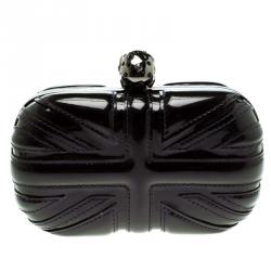 Pre Owned Alexander Mcqueen Purple Patent Leather Skull Box Clutch