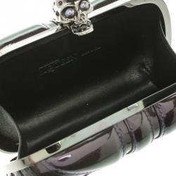 Pre Owned Alexander Mcqueen Purple Patent Leather Skull Box Clutch