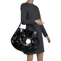 Pre Owned Alexander McQueen Black Patent Leather Clover Hobo