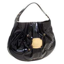 Pre Owned Alexander McQueen Black Patent Leather Clover Hobo