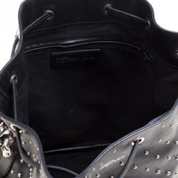 Pre Owned Alexander McQueen Black Leather Studded Padlock Drawstring Bucket Shoulder Bag