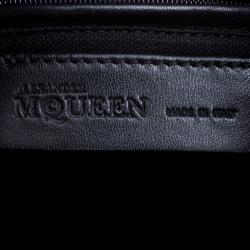 Pre Owned Alexander McQueen Black Leather Studded Padlock Drawstring Bucket Shoulder Bag