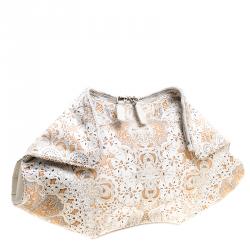 Pre Owned Alexander McQueen White Printed Satin Medium De Manta Clutch