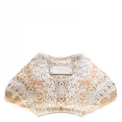 Pre Owned Alexander McQueen White Printed Satin Medium De Manta Clutch