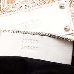 Pre Owned Alexander McQueen White Printed Satin Medium De Manta Clutch