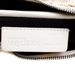 Pre Owned Alexander McQueen White Printed Satin Medium De Manta Clutch