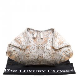Pre Owned Alexander McQueen White Printed Satin Medium De Manta Clutch