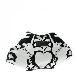 Pre Owned Alexander McQueen White/Black Printed Satin Medium De Manta Clutch