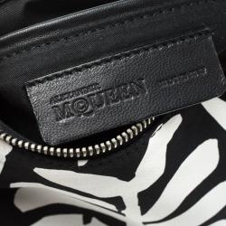 Pre Owned Alexander McQueen White/Black Printed Satin Medium De Manta Clutch