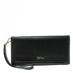 Alexander McQueen Black Leather Trifold Continental Wallet