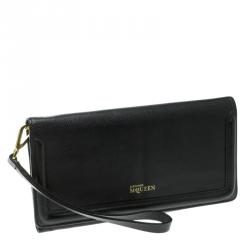 Alexander McQueen Black Leather Trifold Continental Wallet