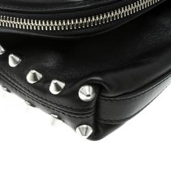 Pre Owned Alexander McQueen Black Leather Studded Skull Padlock Fold Over Clutch
