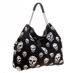 Alexander McQueen Black Skull Print Canvas Tote