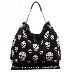 Alexander McQueen Black Skull Print Canvas Tote