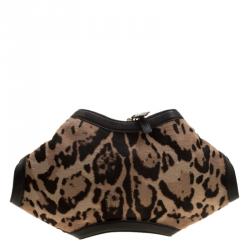 Pre Owned Alexander McQueen Leopard Print Calfhair Medium De Manta Clutch