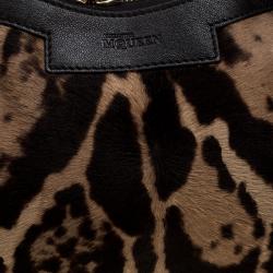 Pre Owned Alexander McQueen Leopard Print Calfhair Medium De Manta Clutch