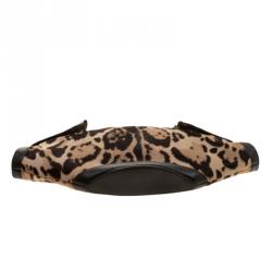 Pre Owned Alexander McQueen Leopard Print Calfhair Medium De Manta Clutch