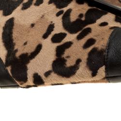 Pre Owned Alexander McQueen Leopard Print Calfhair Medium De Manta Clutch