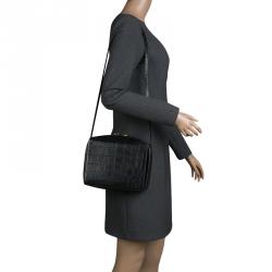 Pre Owned Alexander McQueen Black Croc Embossed Leather Box Shoulder Bag
