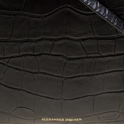 Pre Owned Alexander McQueen Black Croc Embossed Leather Box Shoulder Bag