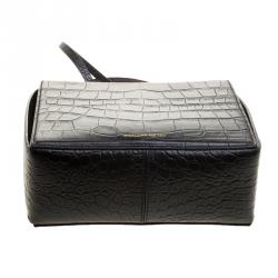 Pre Owned Alexander McQueen Black Croc Embossed Leather Box Shoulder Bag