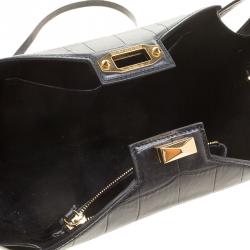 Pre Owned Alexander McQueen Black Croc Embossed Leather Box Shoulder Bag
