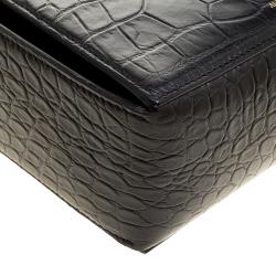Pre Owned Alexander McQueen Black Croc Embossed Leather Box Shoulder Bag