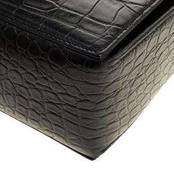 Pre Owned Alexander McQueen Black Croc Embossed Leather Box Shoulder Bag