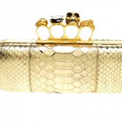 Pre Owned Alexander McQueen Gold Python Skull Knuckle Box Clutch