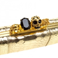 Pre Owned Alexander McQueen Gold Python Skull Knuckle Box Clutch