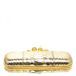 Pre Owned Alexander McQueen Gold Python Skull Knuckle Box Clutch