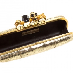 Pre Owned Alexander McQueen Gold Python Skull Knuckle Box Clutch