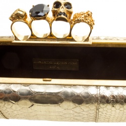Pre Owned Alexander McQueen Gold Python Skull Knuckle Box Clutch