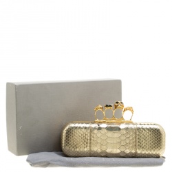 Pre Owned Alexander McQueen Gold Python Skull Knuckle Box Clutch