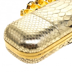 Pre Owned Alexander McQueen Gold Python Skull Knuckle Box Clutch