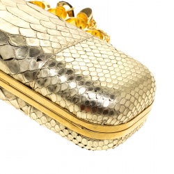Pre Owned Alexander McQueen Gold Python Skull Knuckle Box Clutch