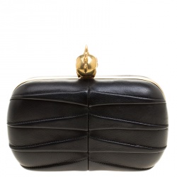 Alexander Mcqueen Black Leather Skull Box Clutch