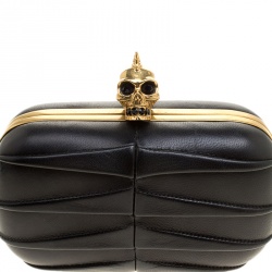Alexander Mcqueen Black Leather Skull Box Clutch