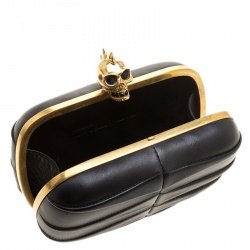 Alexander Mcqueen Black Leather Skull Box Clutch