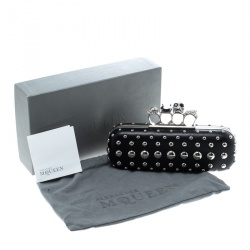 Alexander McQueen Black Leather Studded Skull Knuckle Box Clutch