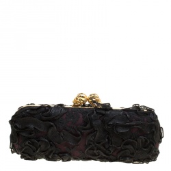 Pre Owned Alexander McQueen Black Lace Skull Crystal Clutch