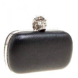 Alexander McQueen Black Leather Skull Box Clutch