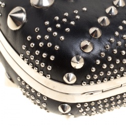 Pre Owned Alexander McQueen Black Leather Skull Studded Brittania Clutch