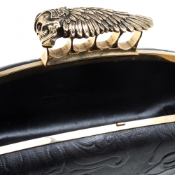 Pre Owned Alexander McQueen Black Leather Hell's Knuckle Duster Skull Box Clutch