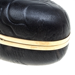 Pre Owned Alexander McQueen Black Leather Hell's Knuckle Duster Skull Box Clutch