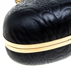 Pre Owned Alexander McQueen Black Leather Hell's Knuckle Duster Skull Box Clutch